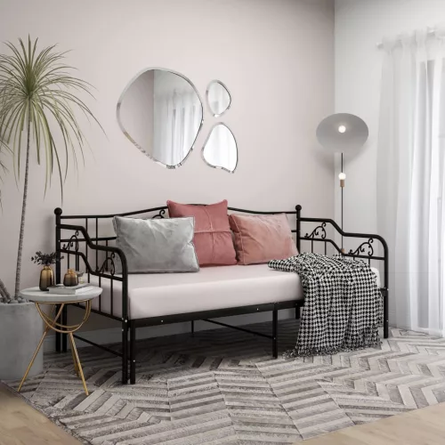 fekete fém kihúzható kanapéágykeret 90 x 200 cm
