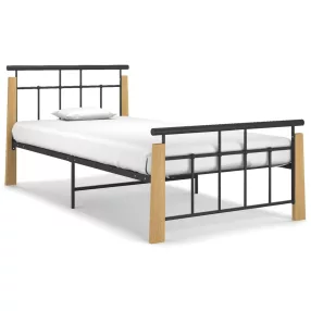vidaXL fém és tömör tölgyfa ágykeret 90 x 200 cm