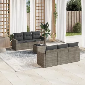   7 részes szürke polyrattan kerti ülőgarnitúra párnákkal