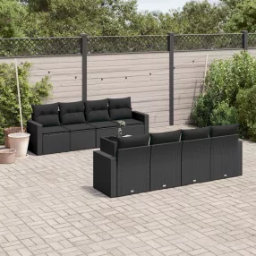   9 részes fekete polyrattan kerti ülőgarnitúra párnákkal