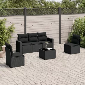   6 részes fekete polyrattan kerti ülőgarnitúra párnákkal