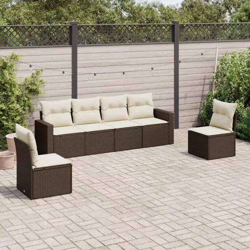 6 részes barna polyrattan kerti ülőgarnitúra párnával