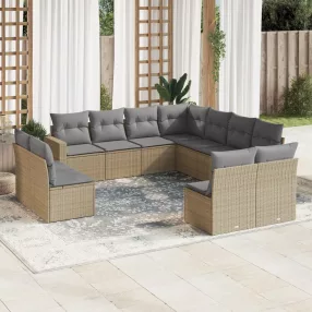   11 részes bézs polyrattan kerti ülőgarnitúra párnákkal