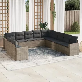   11 részes szürke polyrattan kerti ülőgarnitúra párnákkal