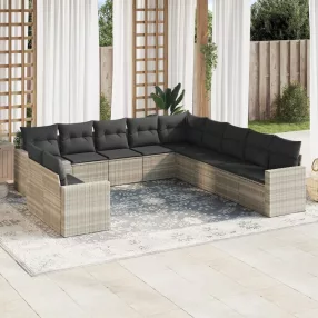   11 részes világosszürke polyrattan kerti ülőgarnitúra párnákkal