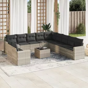   12 részes világosszürke polyrattan kerti ülőgarnitúra párnával