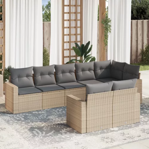 8 részes bézs polyrattan kerti ülőgarnitúra párnával