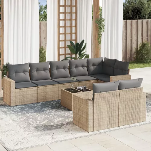 9 részes bézs polyrattan kerti ülőgarnitúra párnákkal