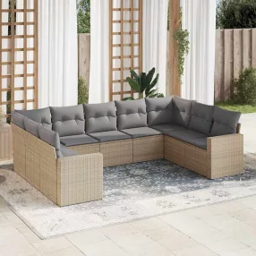 9 részes bézs polyrattan kerti ülőgarnitúra párnákkal