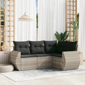   4 részes világosszürke polyrattan kerti ülőgarnitúra párnákkal