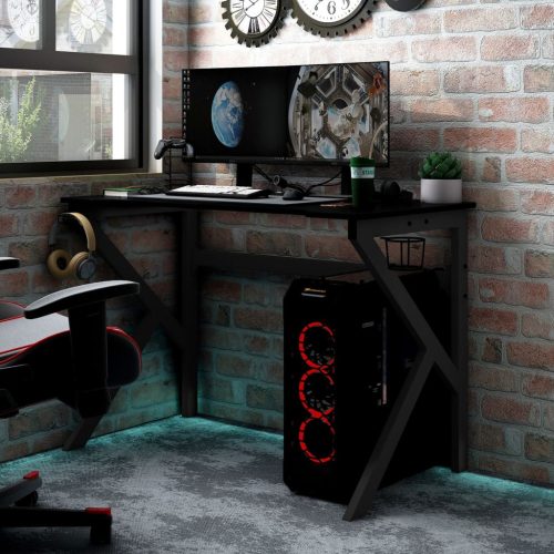 Fekete K-lábú gamer asztal 90 x 60 x 75 cm