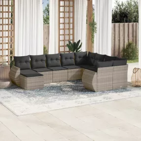   10 részes világosszürke polyrattan kerti ülőgarnitúra párnákkal