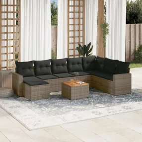   9 részes szürke polyrattan kerti ülőgarnitúra párnákkal