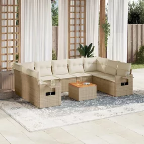 10 részes bézs polyrattan kerti ülőgarnitúra párnával