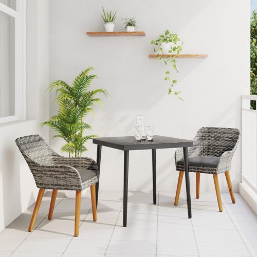 3 részes szürke poly rattan kert étkező szett