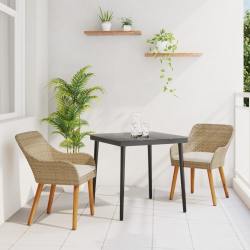 3 részes Kert Étkező Szett Bézs Poly Rattan