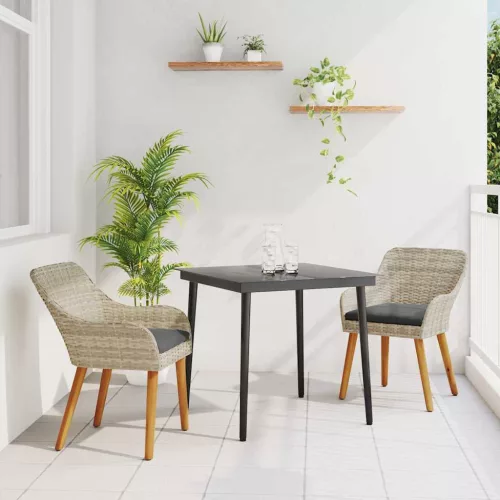 Étkezőgarnitúra 3 pcs Világosszürke Poli rattan