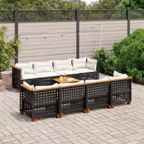   9 részes fekete polyrattan kerti ülőgarnitúra párnákkal
