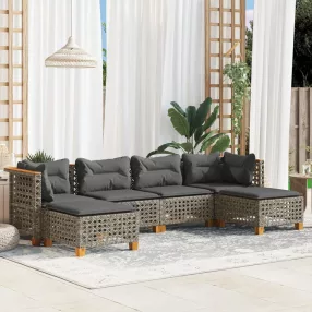  6 részes szürke polyrattan kerti ülőgarnitúra párnákkal