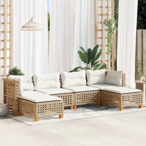 6 részes bézs polyrattan kerti ülőgarnitúra párnával