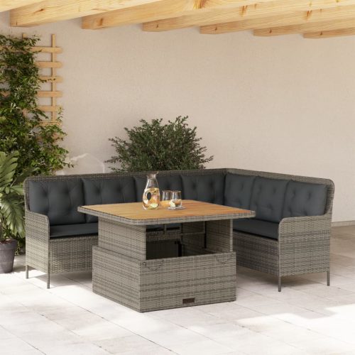 2 részes szürke polyrattan kerti kanapészett párnákkal
