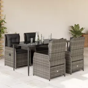   5 részes szürke polyrattan kerti étkezőgarnitúra párnával