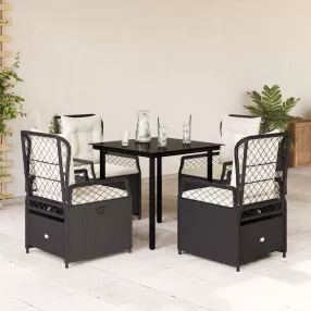   5 részes fekete polyrattan kerti étkezőgarnitúra párnákkal
