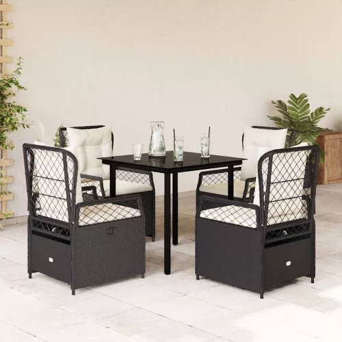 5 részes fekete polyrattan kerti étkezőgarnitúra párnákkal