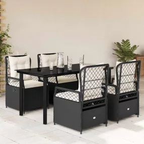   5 részes fekete polyrattan kerti étkezőgarnitúra párnákkal