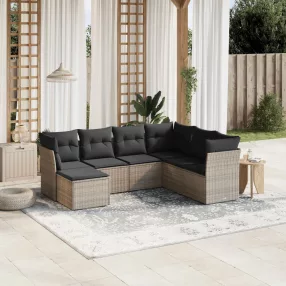   7 részes szürke polyrattan kerti ülőgarnitúra párnákkal