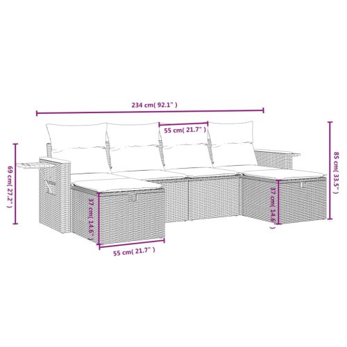  5 részes fekete polyrattan kerti kanapészett párnákkal