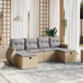   6 részes vegyes bézs polyrattan kerti ülőgarnitúra párnákkal