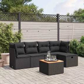   6 részes fekete polyrattan kerti ülőgarnitúra párnákkal