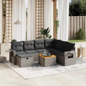   8 részes szürke polyrattan kerti ülőgarnitúra párnákkal