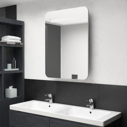 betonszürke LED-es tükrös fürdőszobaszekrény 60 x 11 x 80 cm