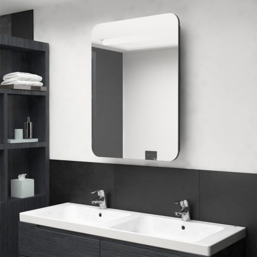 fényes fekete LED-es tükrös fürdőszobaszekrény 60 x 13 x 70 cm