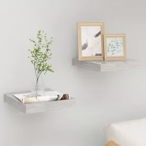 2 db betonszürke MDF lebegő fali polc 23 x 23,5 x 3,8 cm