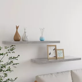 2 db betonszürke MDF lebegő fali polc 80 x 23,5 x 3,8 cm