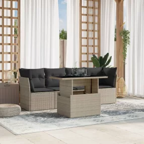   5 részes világosszürke polyrattan kerti ülőgarnitúra párnákkal