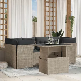   7 részes világosszürke polyrattan kerti ülőgarnitúra párnákkal