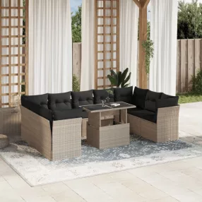  10 részes világosszürke polyrattan kerti ülőgarnitúra párnákkal
