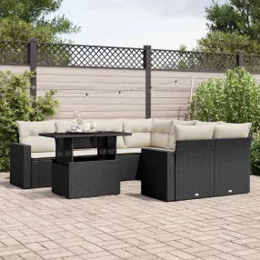   9 részes fekete polyrattan kerti ülőgarnitúra párnákkal