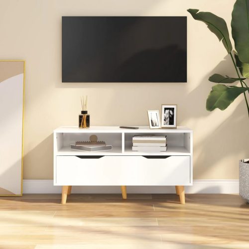 Magasfényű fehér forgácslap TV-szekrény 90 x 40 x 48,5 cm