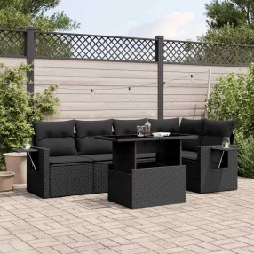   6 részes fekete polyrattan kerti ülőgarnitúra párnákkal