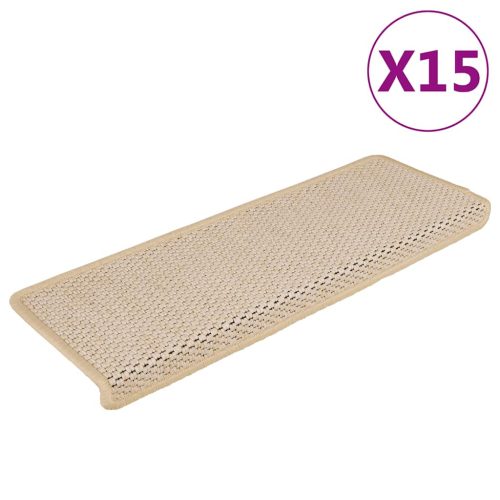 15 db szizál hatású krémszínű öntapadó lépcsőszőnyeg 65x21x4 cm