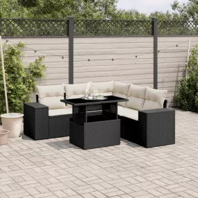   6 részes fekete polyrattan kerti ülőgarnitúra párnákkal