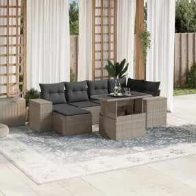   7 részes világosszürke polyrattan kerti ülőgarnitúra párnákkal