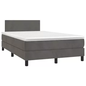   sötétszürke bársony rugós és LED-es ágy matraccal 120x190 cm