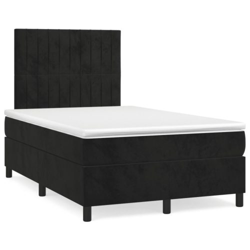 fekete bársony rugós és LED-es ágy matraccal 120x190 cm