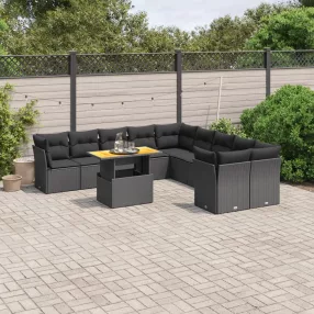   11 részes fekete polyrattan kerti ülőgarnitúra párnákkal